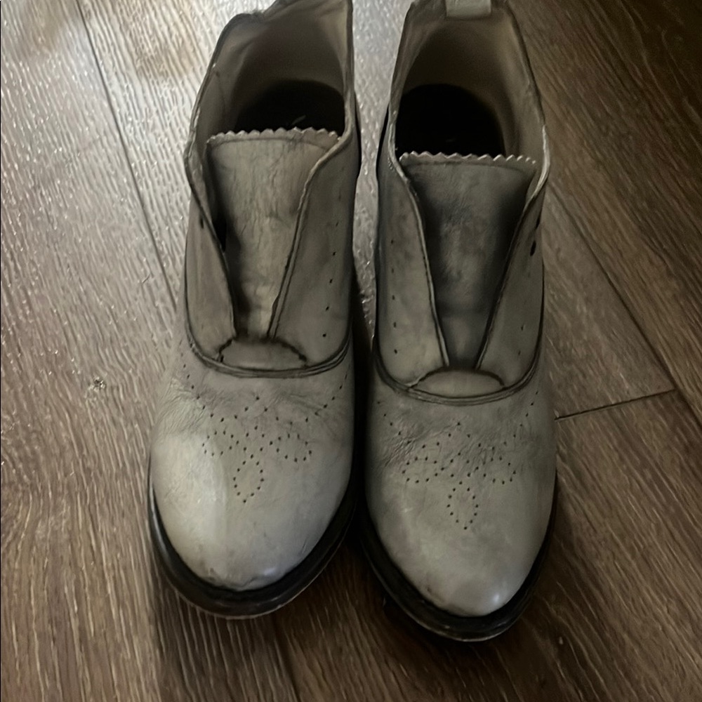 Gray Leather Ankle Boots